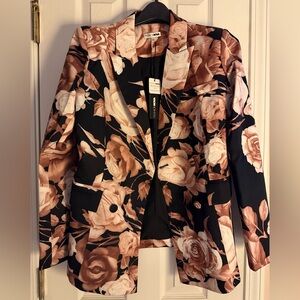 Fashion Nova Women's Rose Print Blazer - Black and Brown